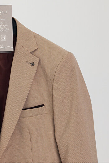 Frappoli Zenova Men's Camel Textured Polyviscon Fabric Slim Fit Sports Blazer Jacket (Large Size-Oversized)