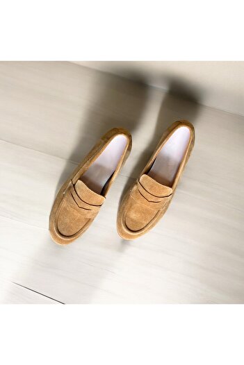 NE&VE SHOES Camel Suede Genuine Leather Women's Loafer Shoes