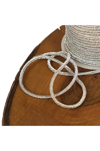 Prestij Boncuk 6 mm Silver Stone Cord Round Strip Stone Ornament Sconce