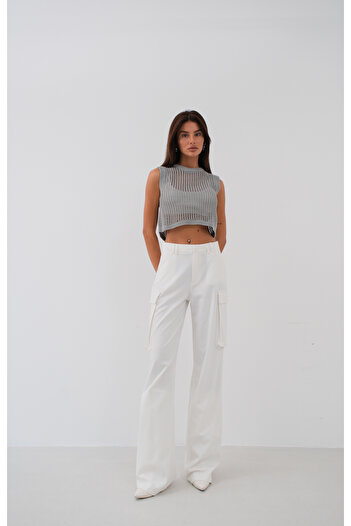 Black Fashion Gray Openwork Crop Sweater