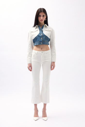 Black Fashion Μπλε και άσπρο διπλό χρώμα Crop τζιν μπουφάν
