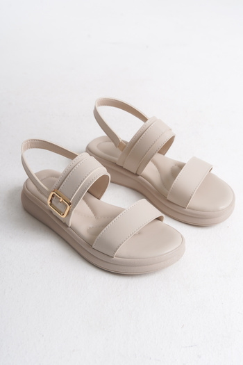 Entella Store Women's Beige Skin Cream Double Strap Buckle Detailed Daily Comfortable Sandals