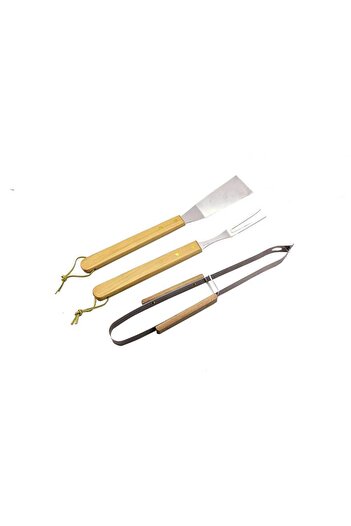 Homelux Set 3 accesorii gratar, maner din lemn: spatula, clesti, furculita