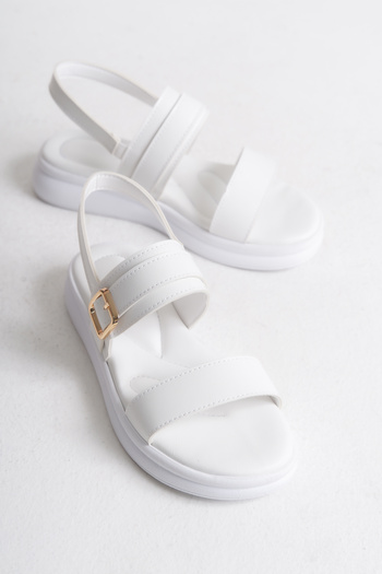 Entella Store Women's White Double-Strapped Buckle Detailed Daily Comfortable Sandals