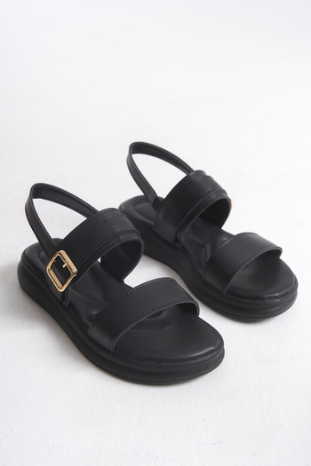 Entella Store Women's Black Double Banded Buckle Detailed Casual Casual Sandals