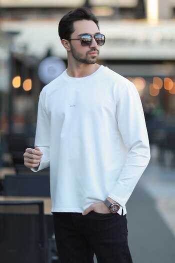 JB John Borners Men's Crew Neck Print Detail 2 Yarn Sweatshirt White - 5725