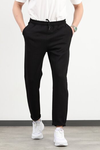 JB John Borners Men's Elastic Waist Lace up Pocket Trousers Black - 8057