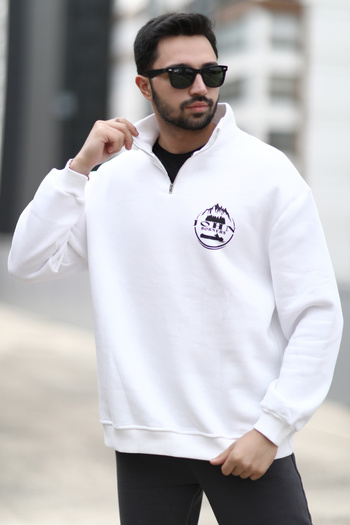 JB John Borners Men's Ecru Half Zip Front Back John Borners Printed Sweatshirt - 10015