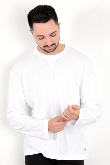 JB John Borners Men's Ecru Needle Stickered Interlock Regular Sweat