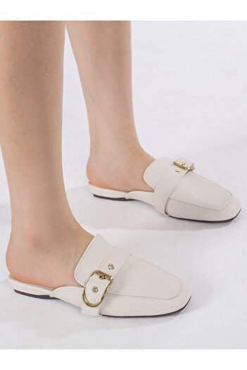 Sneak-a-Peek By Styli Buckle Detail Square Toe Slip-On Mules