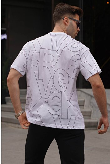 Madmext Ανδρικό T-shirt με λαιμόκοψη με λευκό γράμμα 6061