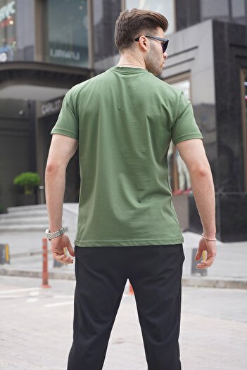 Madmext Khaki Green Regular Fit Basic Men's T-Shirt 6131