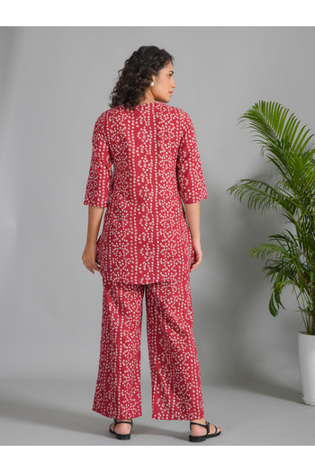 Sanskrutihomes By Styli Pure Cotton Printed Notch Neck Top and Pyjama Set