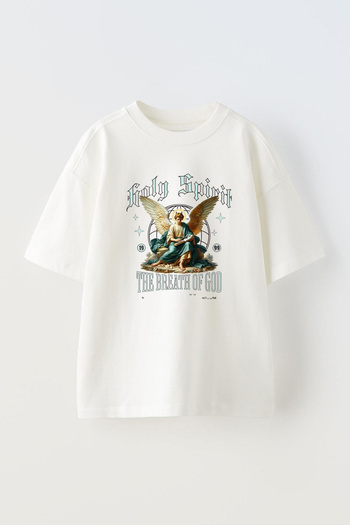 THEWERT Μπλουζάκι Unisex Holy Spirit με εμπριμέ βαμβακερό λευκό oversize μπλουζάκι