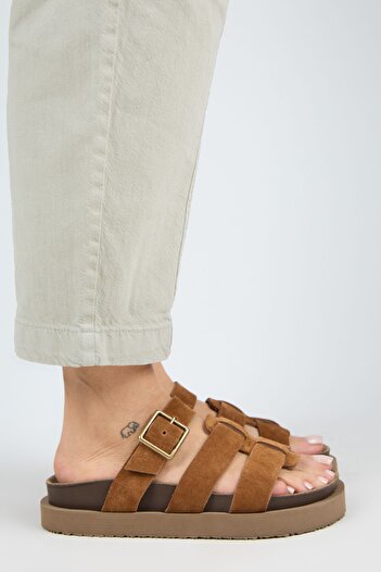 Manijero Luno Platform Leather Women's Slippers Tan