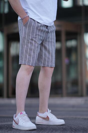 Madmext Men's Linen Capri Shorts 6543 - Black, Relaxed Fit
