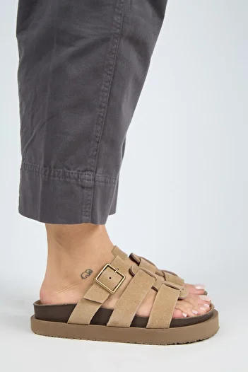 Manijero Luno Platform Leather Women's Slippers Sand