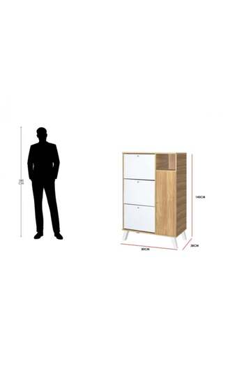 BAITY Shoe Cabinet with Three Doors and Four-tier Shelf in Light Brown and White