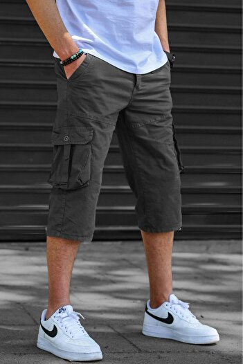 Madmext Smoked Gabardine Cargo Pocket Men's Capri Shorts 5754