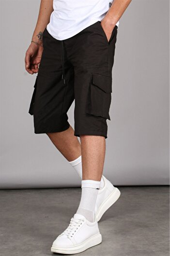 Madmext Black Basic Cargo Pocket Men's Capri Shorts 5473