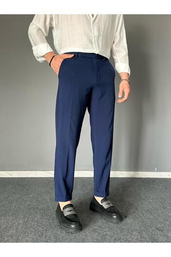 TheMagicOfLeather Elastic Waist Short Tongue Navy Blue Cotton Pants