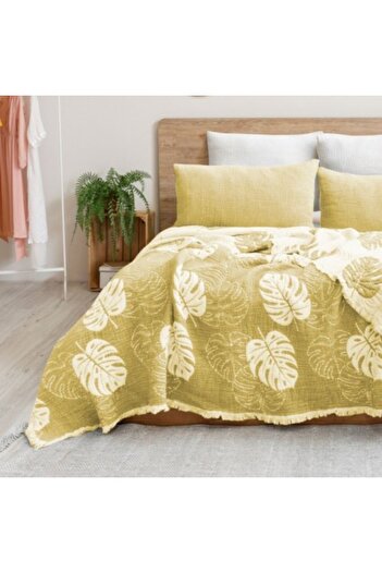 Şaheser Muslin blanket 240x260cm + 2 pillowcases, Saheser Home, Forest Yellow