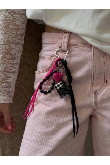 minebag Carabiner Detailed Flash Light and Sound Camera Heart Rope Pendant Bag Charm Keychain