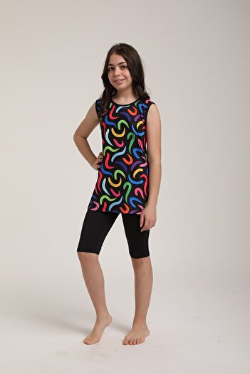 Chelly Girl's Patterned Sleeveless Tights Semi-Covered Hijab Swimsuit S 5600
