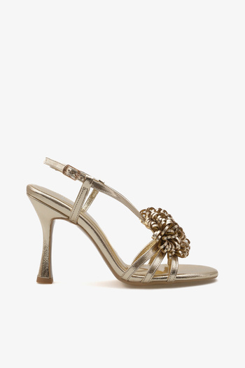 LOJO Women's Flower Buckle Open-Front Heeled Shoes Fres Gold