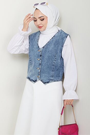 Bestenur Asyel Denim Vest 1430 - Light Blue