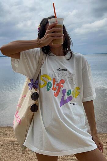 Madmext MoonLife Weißes bedrucktes Oversize-T-Shirt Mg1522