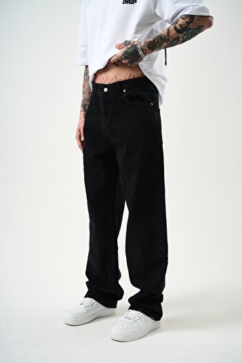 Respire Black Baggy Washed Jean Trousers
