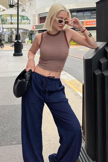 Madmext Lycra Brown Crop Tank Top - Thick Strap, MG2118