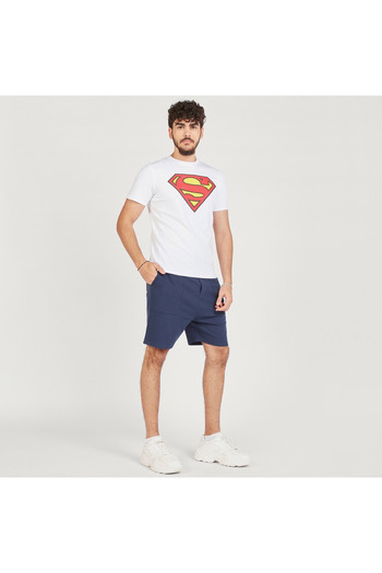 SP Characters Superman Print Crew Neck Slim Fit T-shirt with Short Sleeves