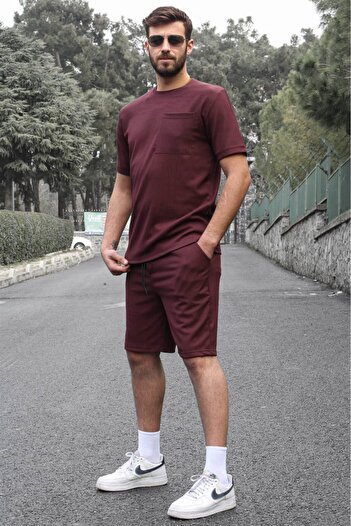 Madmext Plum Basic Men's Shorts Set with Pocket Detail 5914