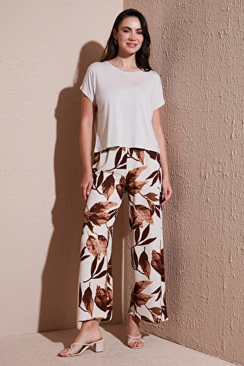 Lela Patterned Elastic Waist Wide Leg Trousers Pants 5869018