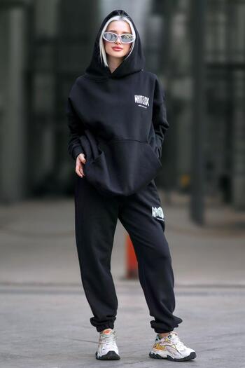 Madmext Women's Black Hooded Tracksuit Set MG1917