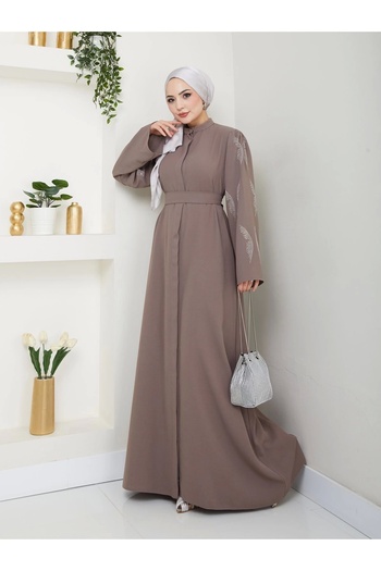 EFSUN MODA Stoned Abaya - Ρούχα Hijab - Γυναικείο Φόρεμα Ferace Vi̇zon