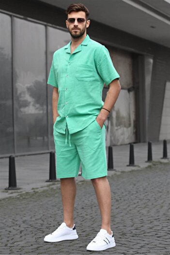 Madmext Men's Green Basic Oversize Shirt Set 5588