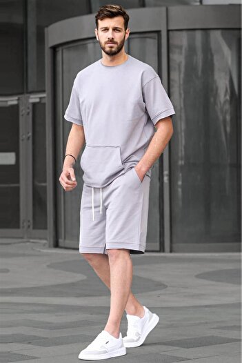 Madmext Painted Gray Basic Men's Shorts Set 5921
