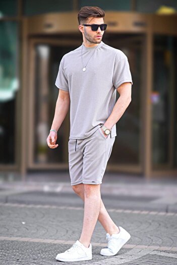 Madmext Painted Gray Basic Men's Shorts Set 5950