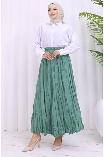 sefamerve Elastic Waist Skirt 0050-10 Green