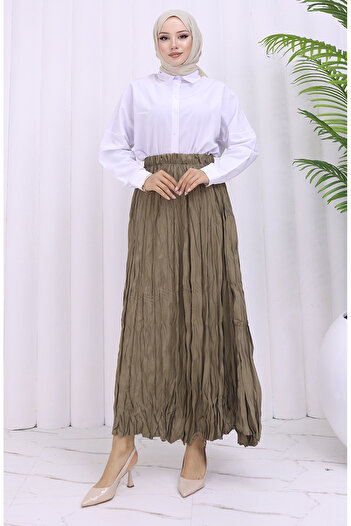 sefamerve Elastic Waist Skirt 0050-04 Mink