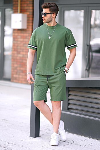 Madmext Khaki Crew Neck Pánské šortky Set 5951
