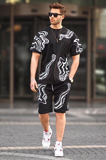 Madmext Black Patterned Men's Shorts Set 5948