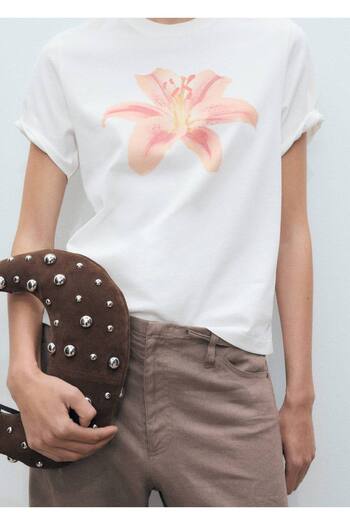 MANGO Woman T-Shirt with Flower Print