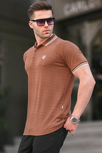 Madmext Καφέ Μπλουζάκι 6100 για ανδρικό γιακά polo Basic Basic Fit