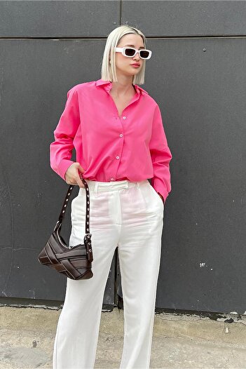 Madmext Mad Girls Fuşya Oversize Gömlek Mg1369