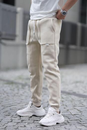 Madmext Μπέζ Cargo Pocket Basic Φούτερ 6527