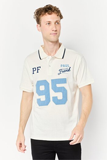 PAUL FRANK Men Regular Fit Embroidered Short Sleeves Polo Shirt, Off White